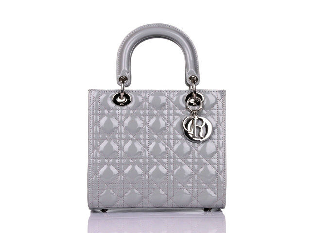 lady dior patent leather bag 6322 grey with silver hardware